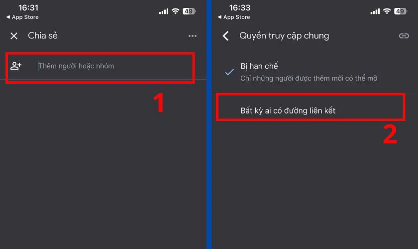 Nhập email người bạn muốn cấp quyền hoặc chọn bất kỳ ai có đường liên kết