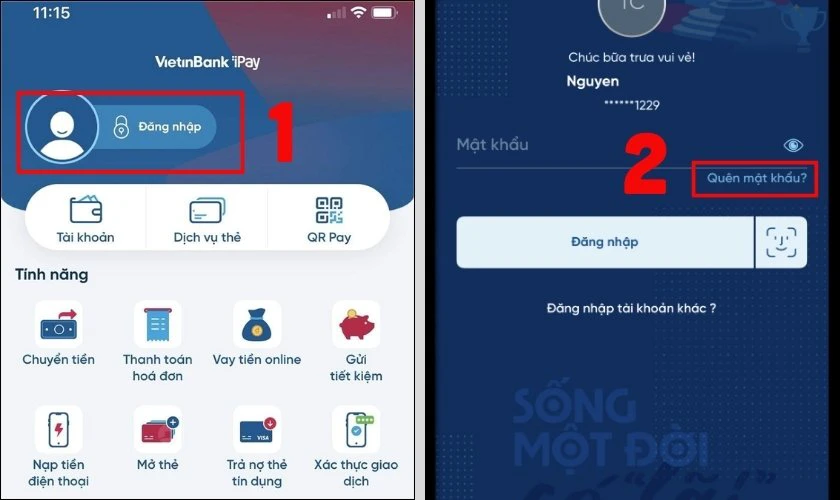 Chọn “Đăng nhập”, chọn “Quên mật khẩu”