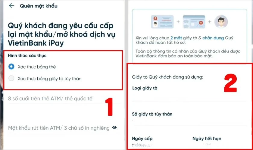 Chọn hình thức Xác thực và làm theo hướng dẫn
