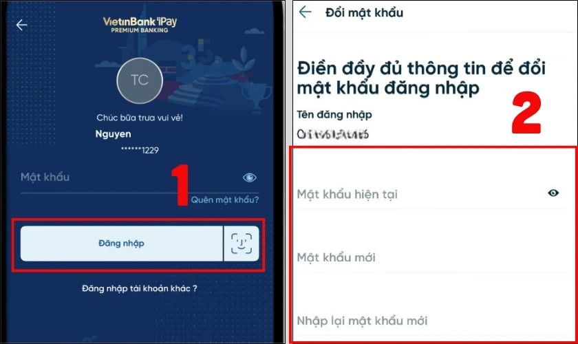 Đăng nhập lại vào VietinBank iPay bằng mật khẩu mới