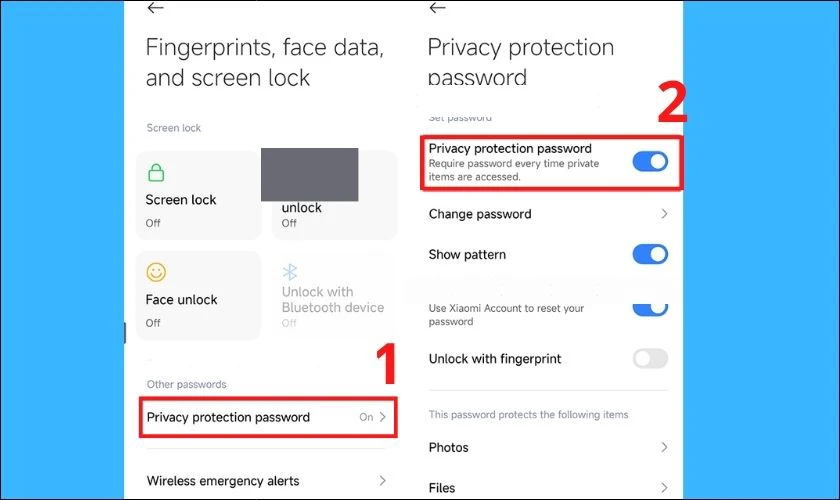 Chọn Mật khẩu bảo vệ quyền riêng tư