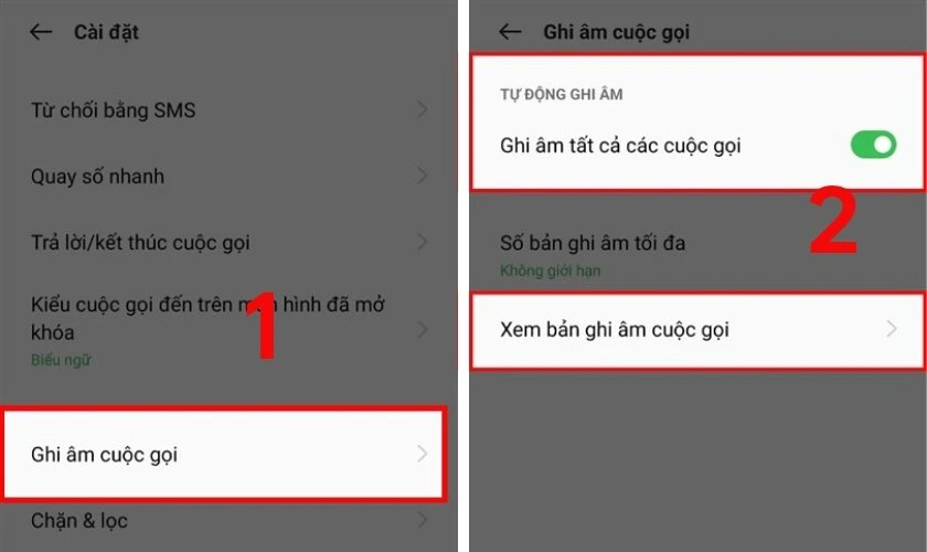 Chọn mục Ghi âm cuộc gọi