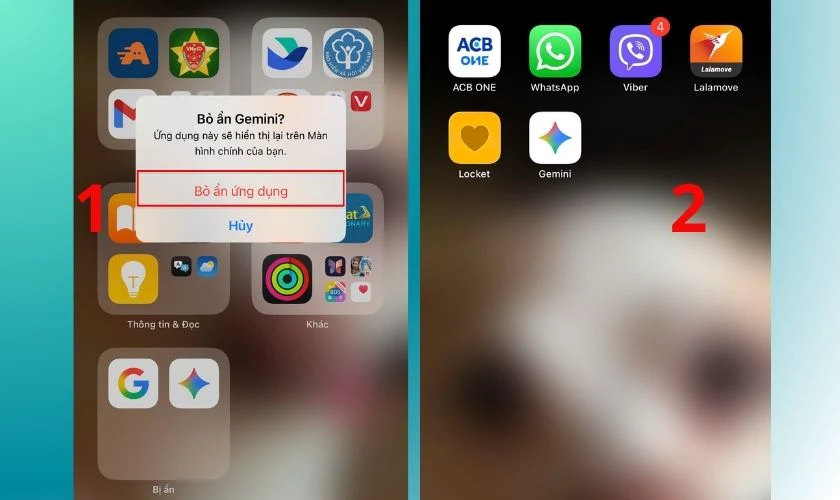 Tiếp theo hãy chọn Bỏ ẩn ứng dụng