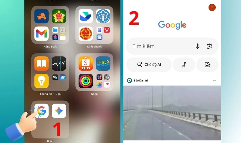Chọn ứng dụng bị ẩn cần mở
