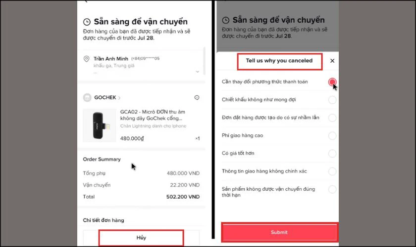 Cách hủy đơn hàng trên trên Tik Tok Shop