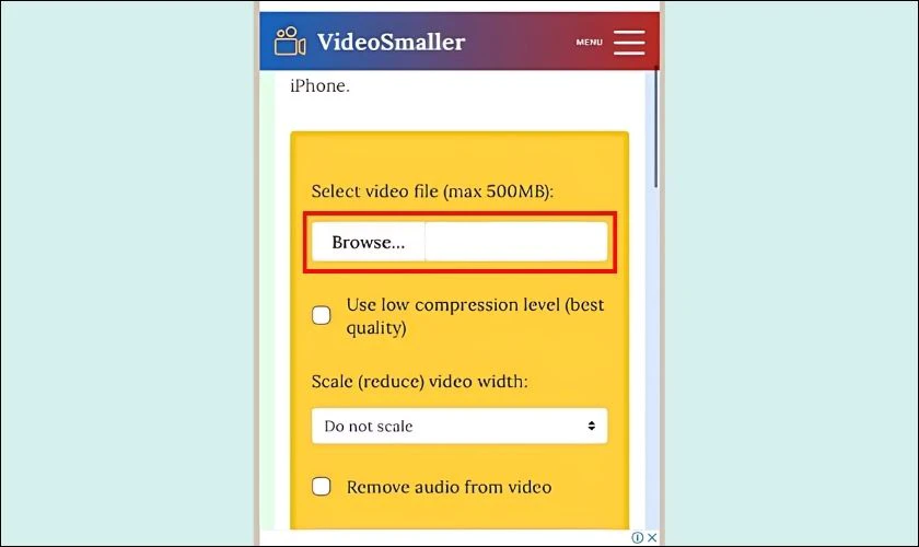 Cách nén video trên điện thoại qua website bước 2