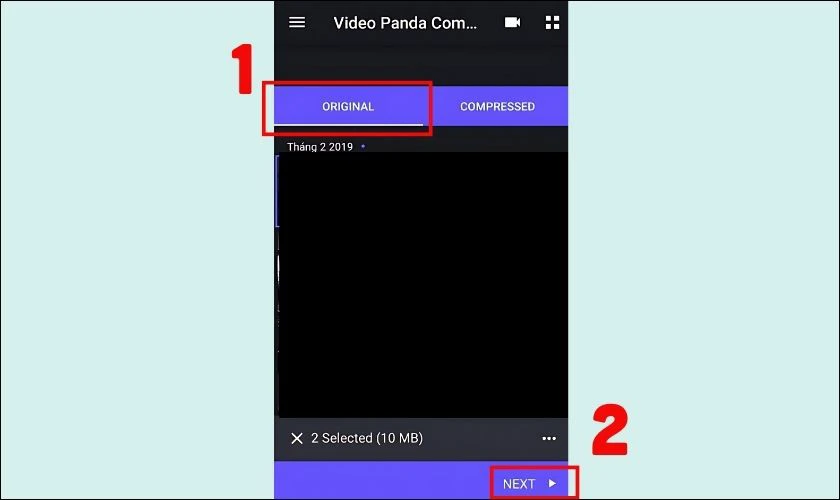 Chọn mục Original và nhấn Next để bắt đầu nén video trên điện thoại