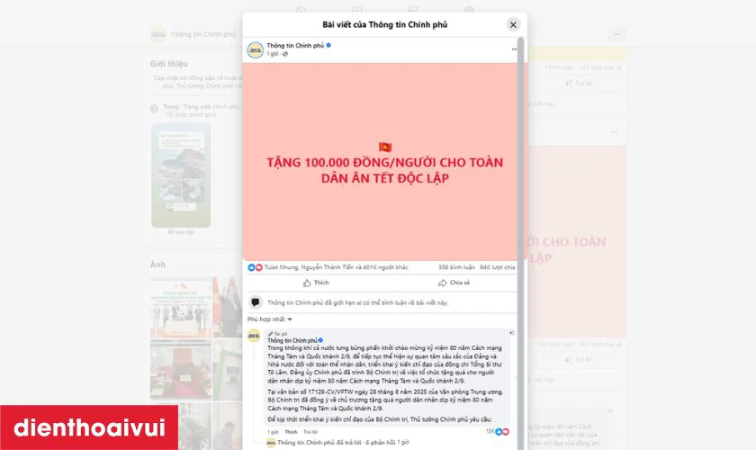 Chi tiết thông tin Nhà nước hỗ trợ 100K cho toàn dân nhân dịp Quốc khánh 2/9/2025