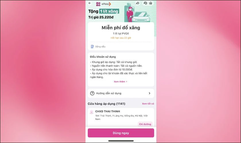 Cách nhận mã miễn phí 1 lít xăng trên Momo