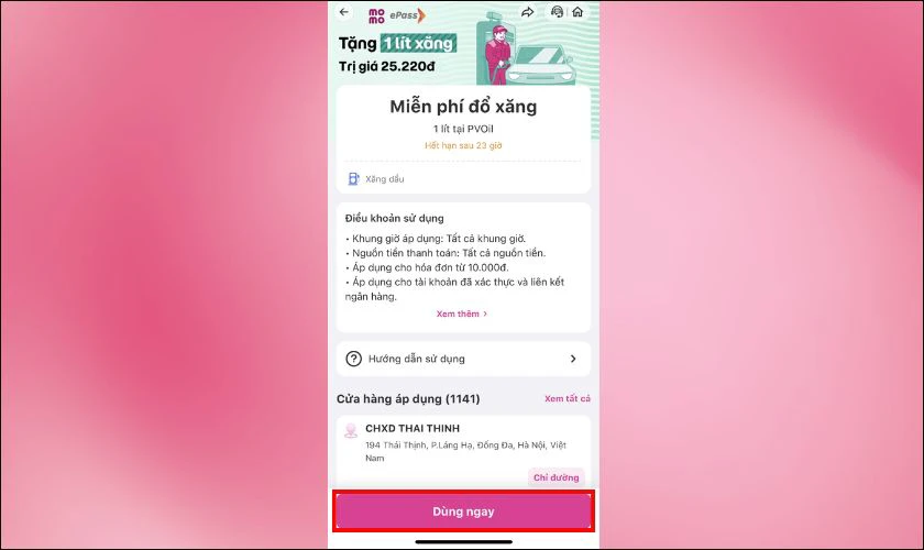 Cách áp dụng voucher miễn phí 1 lít xăng trên Momo tại PVOil