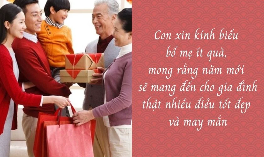 Câu chúc khi biếu quà Tết bố mẹ vợ 2026 lịch sự, tôn trọng