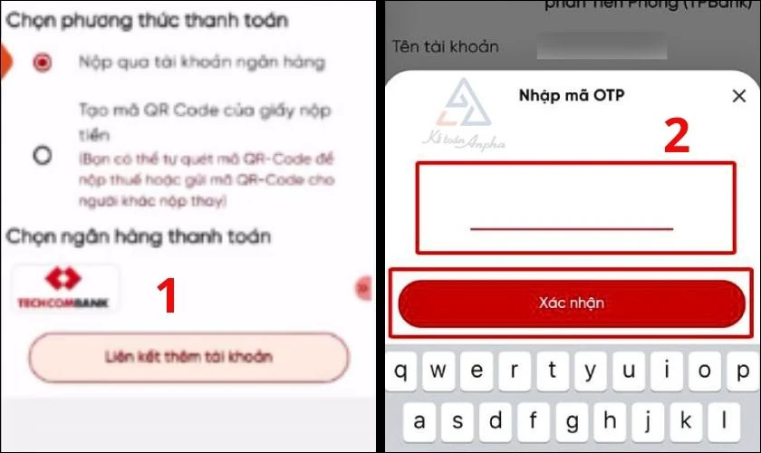 Bước 4: Chọn ngân hàng và xác nhận giao dịch bằng mã OTP