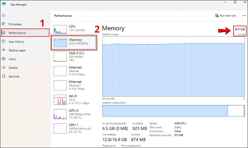 Cách phân biệt RAM DDR3 và DDR4 bằng Task Manager