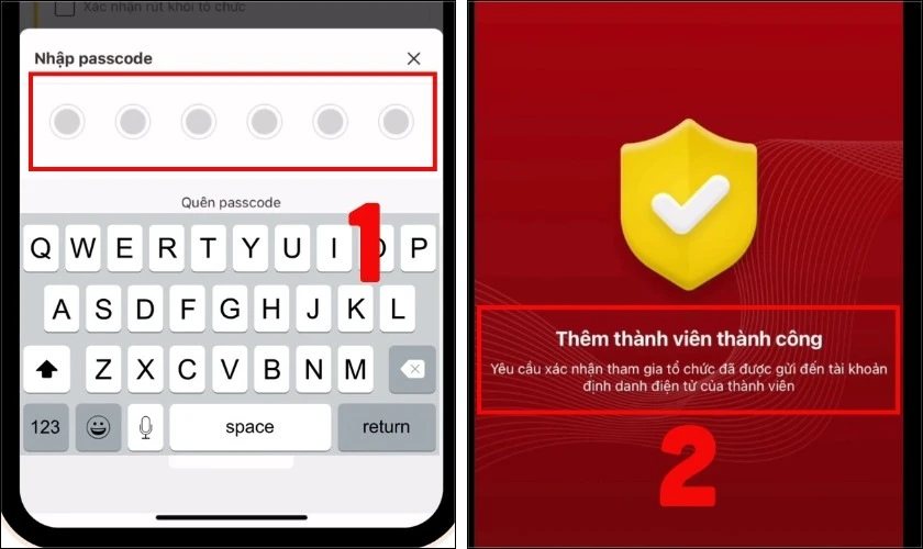 Nhập passcode và trên màn hình