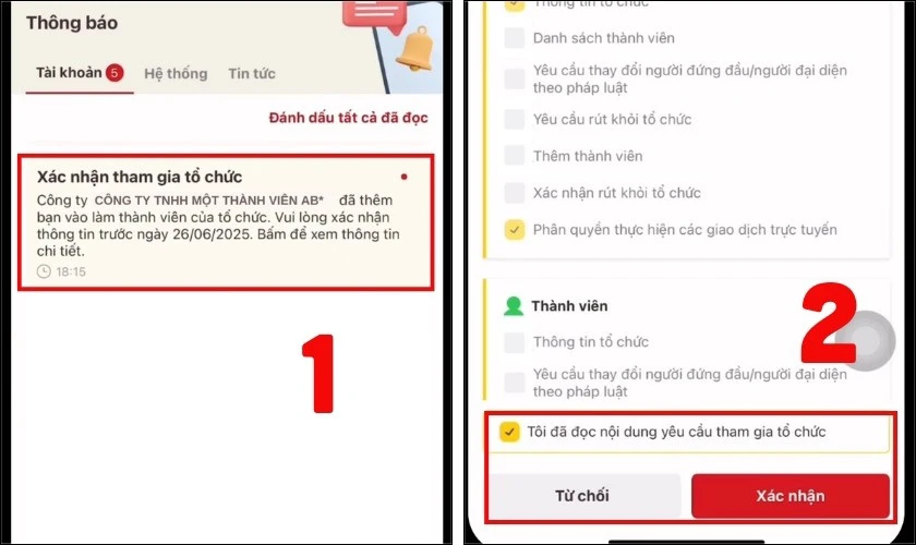 Kế toán đọc kỹ thông tin và xác nhận tham gia