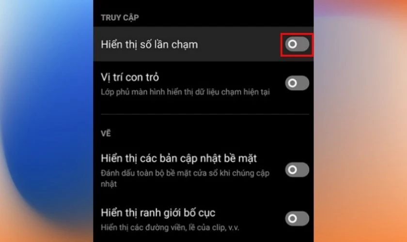 Tắt tính năng Hiển thị số lần chạm