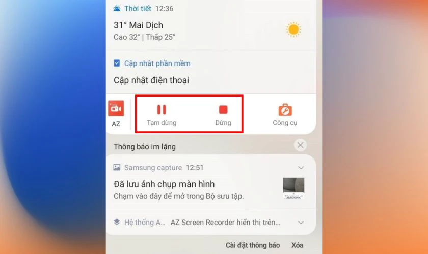 Cách tạm dừng, ngừng quay màn hình OPPO bằng ứng dụng AZ Screen Recorder