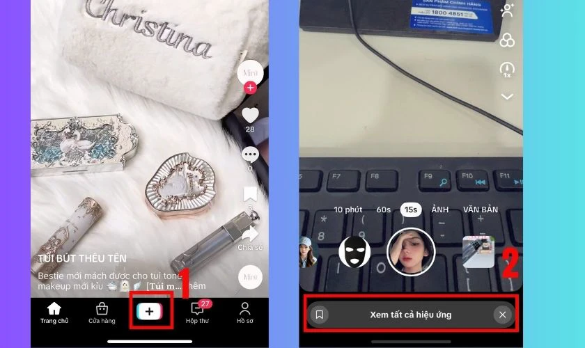 Mở TikTok và nhấn dấu + để bắt đầu quay video mới