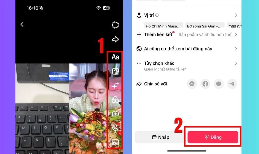 Chỉnh sửa, thêm hiệu ứng hoặc chữ nếu cần, rồi đăng tải video như bình thường