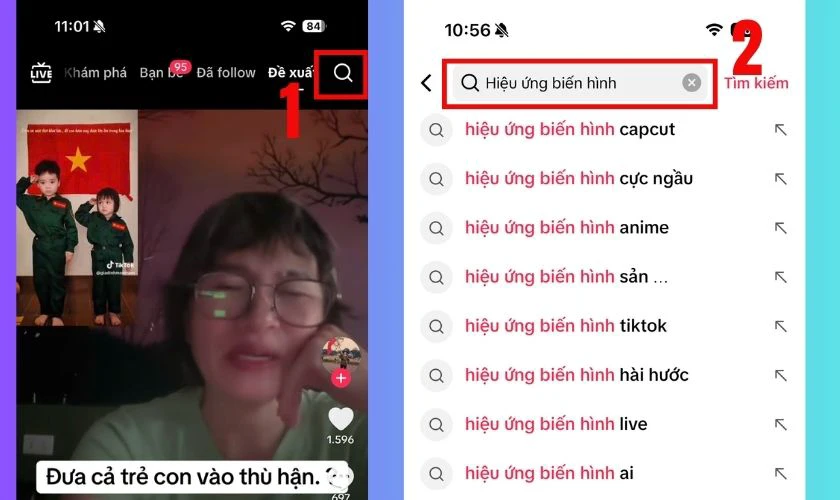 Mở ứng dụng TikTok và nhấn chọn vào biểu tượng kính lúp