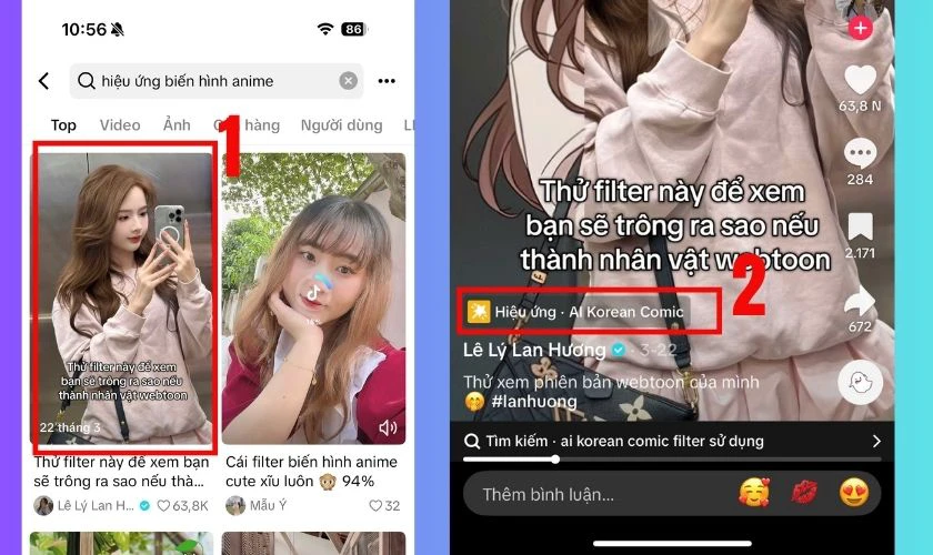 Chọn một video có dùng hiệu ứng đó
