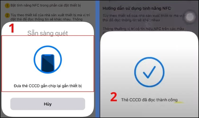 Dùng tính năng NFC để quét thông tin mã QR trên CCCD có gắn chip