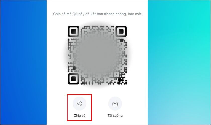 Mã QR Zalo của bạn sẽ hiện ra, nhấn Chia sẻ để gửi