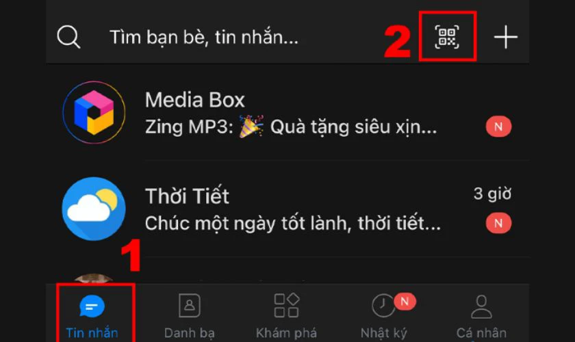 Tại giao diện chính của phiên Zalo trên điện thoại, bạn thực hiện chọn vào mục quét mã QR