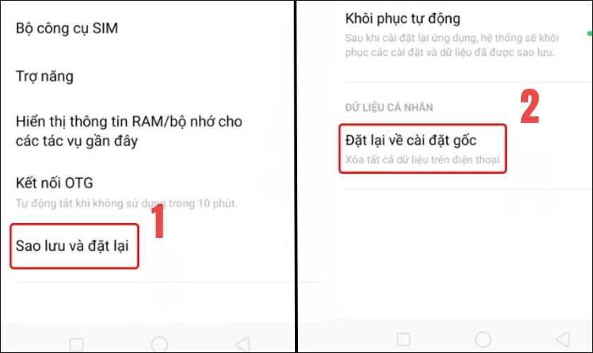 Chọn Đặt lại về cài đặt gốc