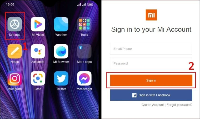 Vào Cài đặt và đăng nhập vào tài khoản Xiaomi của bạn