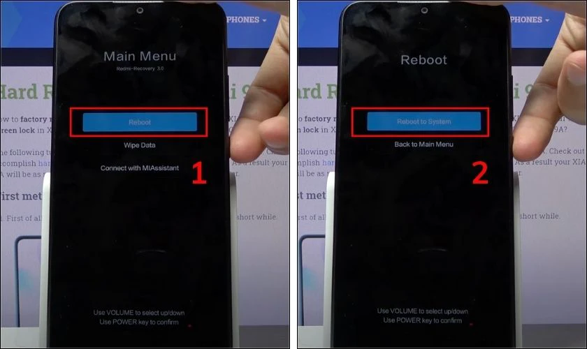 Chọn Reboot to System để khởi động lại thiết bị