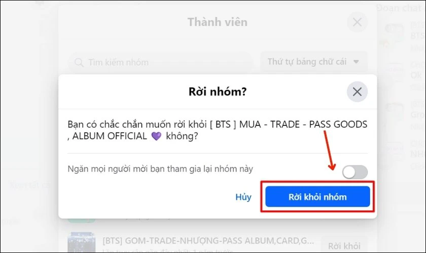 Hãy xác nhận Rời khỏi nhóm