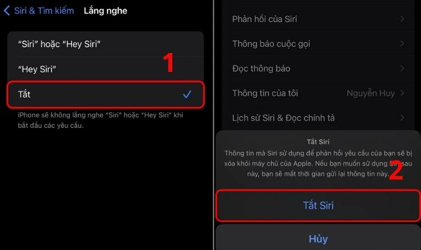 Bạn Tắt mục Lắng nghe. Sau đó, tắt mục Nhấn nút sườn để bật Siri