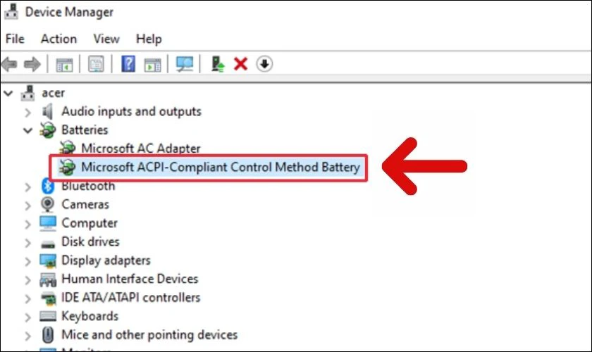 Sau đó, hãy click chuột vào Microsoft ACPI-Compliant Control Method Battery