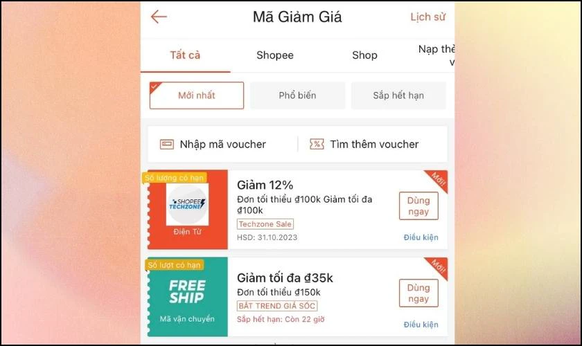 Mã giảm giá tại trang chủ Shopee