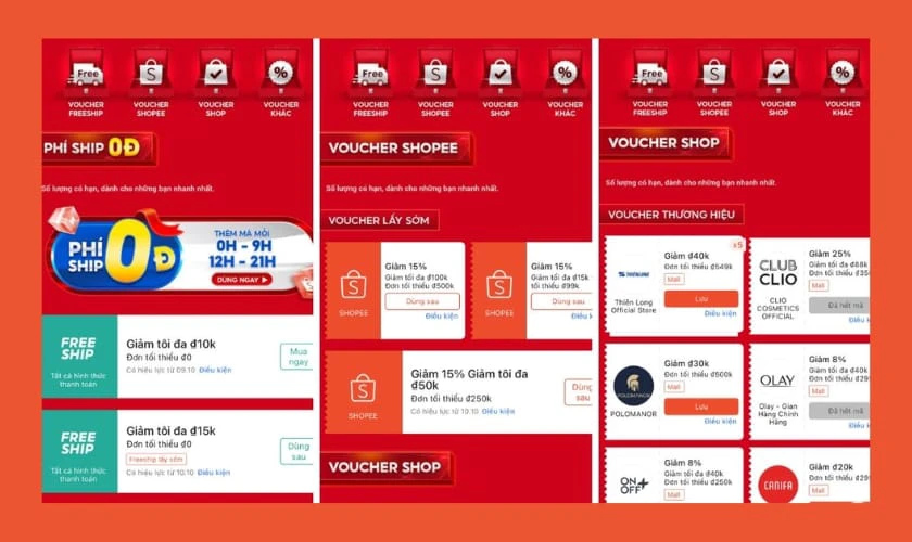 Các loại Voucher giảm giá trên Shopee