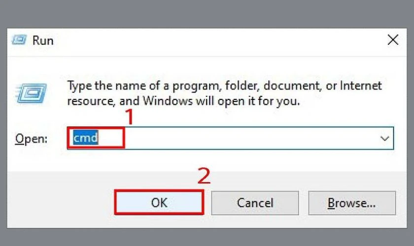 Mở Command Prompt thông qua hộp thoại Run