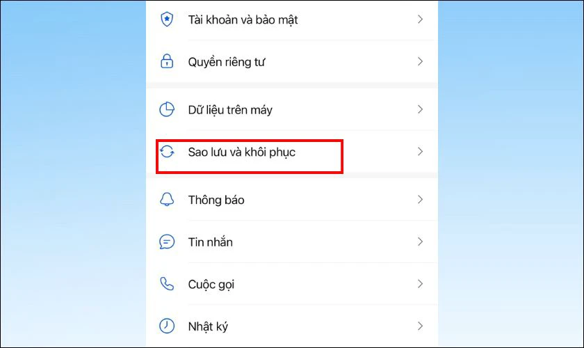 Chọn Sao lưu và khôi phục tin nhắn