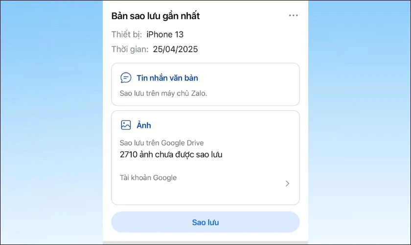 Chọn liên kết với tài khoản Google Drive để sao lưu cả hình ảnh