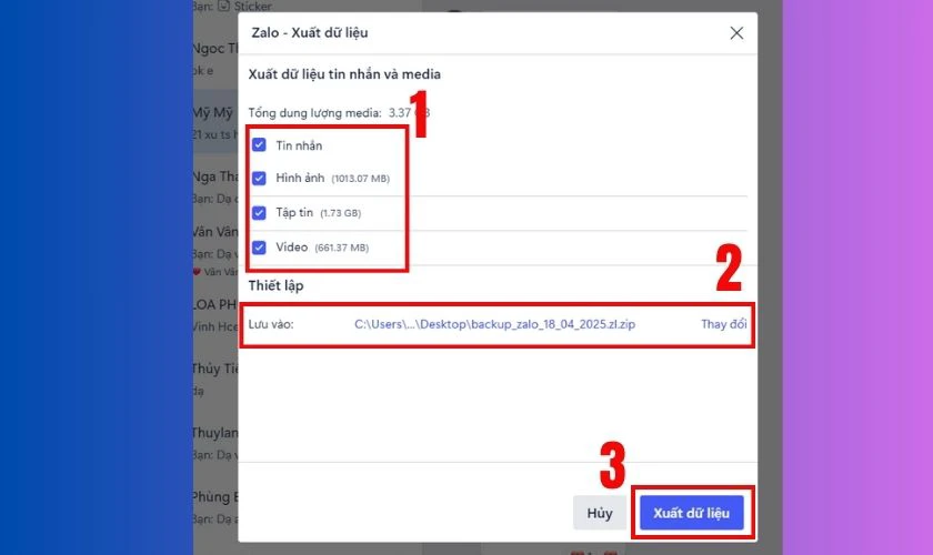 Cách sao lưu tin nhắn Zalo trên máy tính