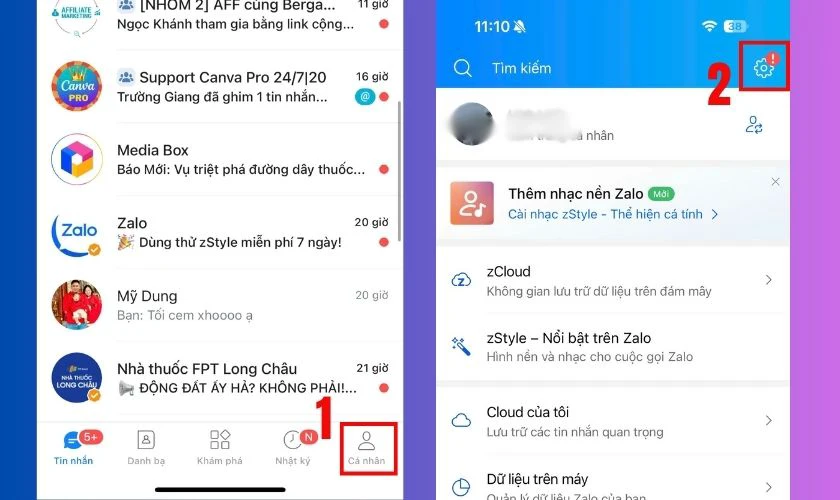 Nhấn vào biểu tượng Cài đặt (hình bánh răng) ở góc trên bên phải màn hình