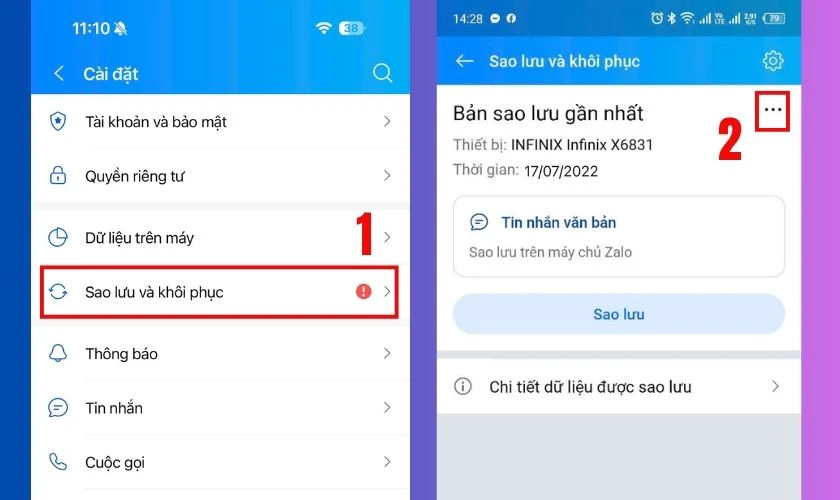 Chọn mục Sao lưu và khôi phục