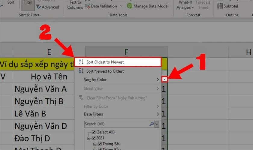 Chọn dòng Sort Oldest to Newest