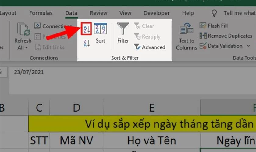 Kích hoạt tính năng Sort và xác nhận bảng thông báo