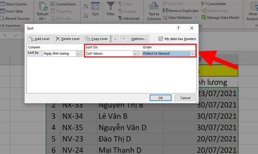 Ở mục Sort On bạn chọn Values
