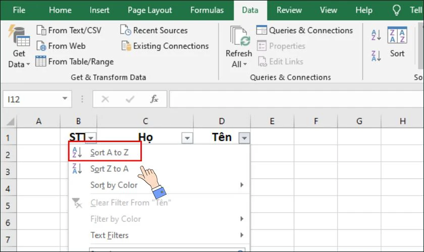 Cách sắp xếp tên theo ABC trong Excel bằng Filter