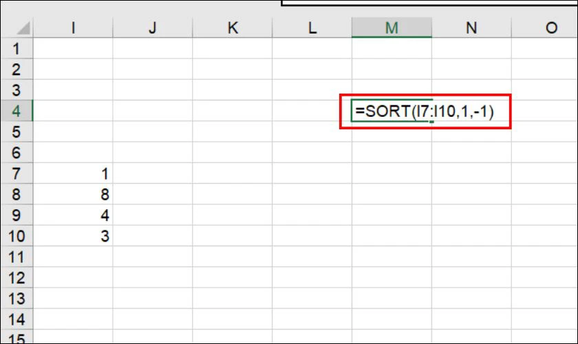 Cách sắp xếp theo thứ tự giảm dần trong Excel bằng hàm Sort