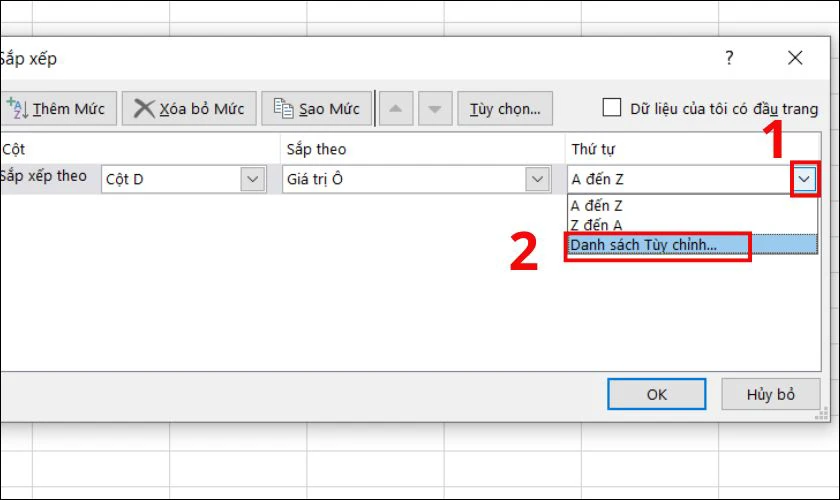 Cách sắp xếp theo thứ tự tùy chỉnh Custom Lists trong Excel