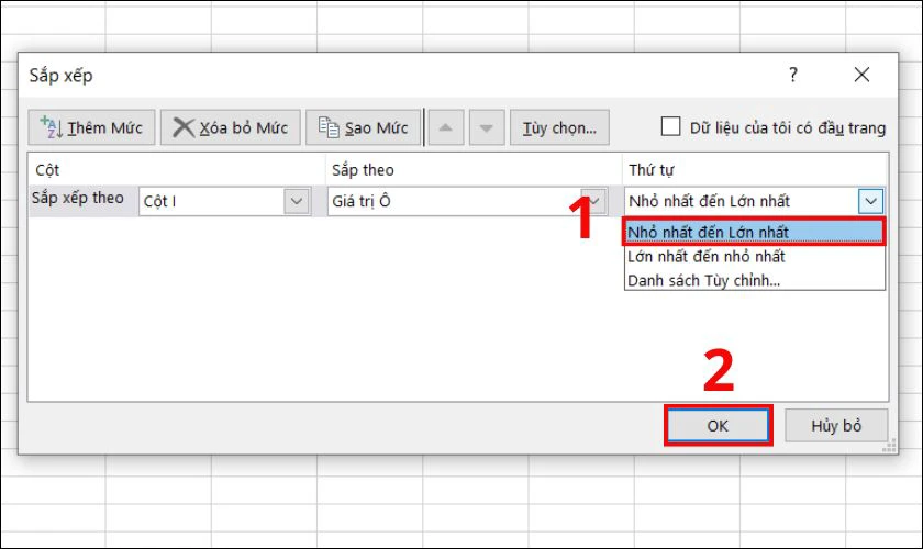 Cách sắp xếp thứ tự trong Excel tăng dần bằng công cụ Sort