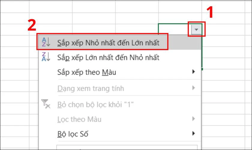 Cách sắp xếp thứ tự trong Excel tăng dần bằng Filter